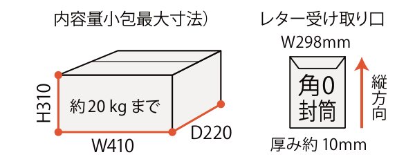 ブライズボックス ラージ 内容量・レター受け取り口 寸法図
