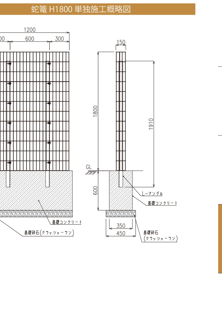 蛇篭 蛇篭 H1800 単独施工概略図