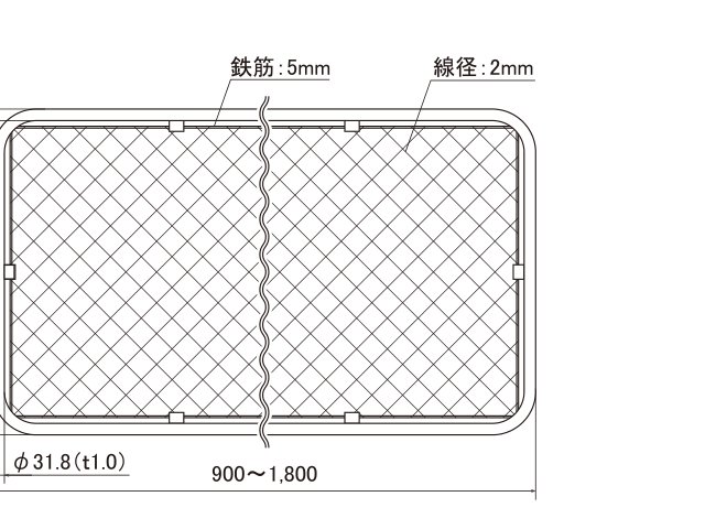 U.S.スタイルフェンス パネル寸法図（φ31.8、900～1,800mm、鉄筋5mm・線径2mm）