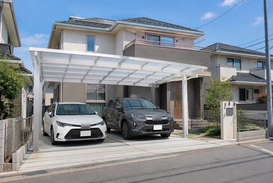 2台用カーポートのある住宅の駐車場