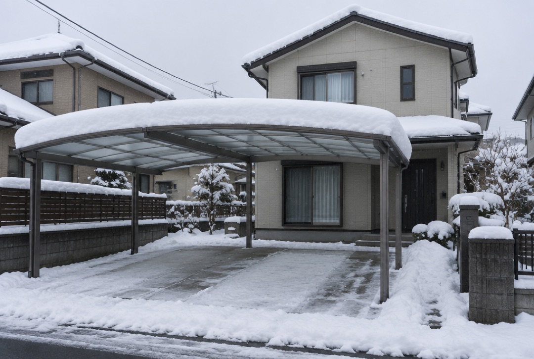 雪が積もったカーポート