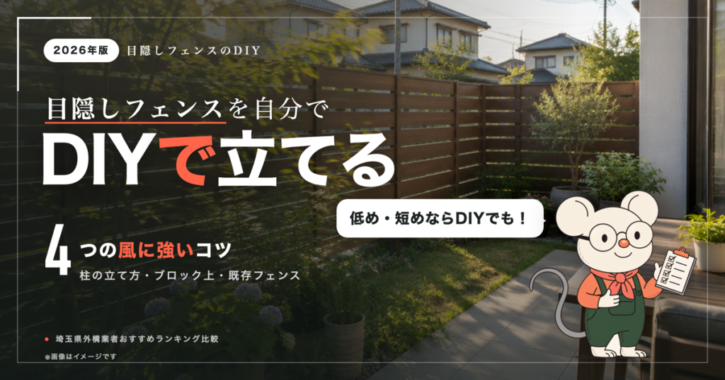 目隠しフェンスDIY｜風に強い立て方とブロック上・既存フェンスへの付け方