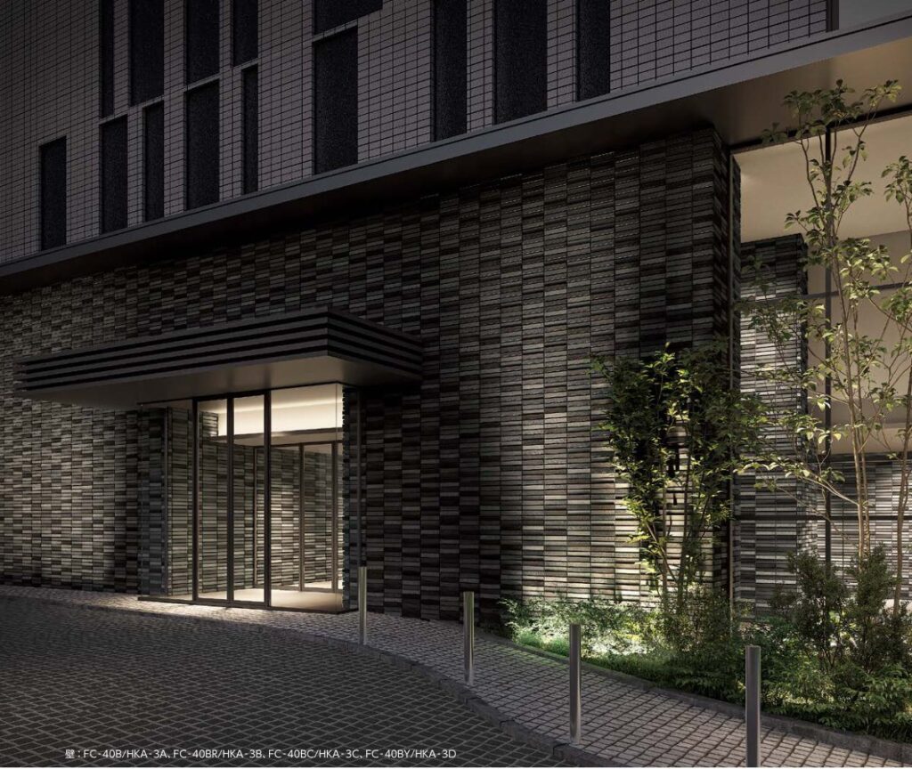 火色音 ほのか 施工例（マンションエントランス外壁・夜景）