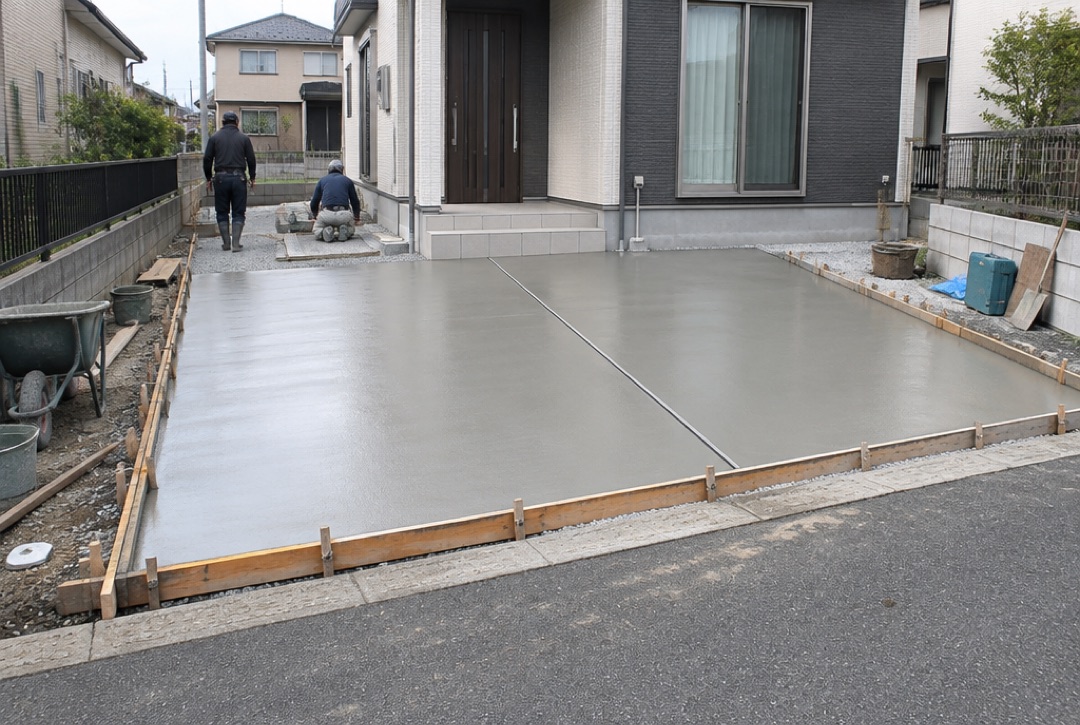 住宅の駐車場に土間コンクリートを打設したリフォーム工事