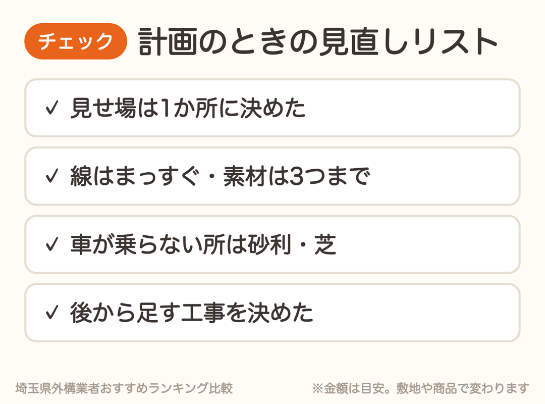 外構を安くおしゃれにする計画の見直しリスト