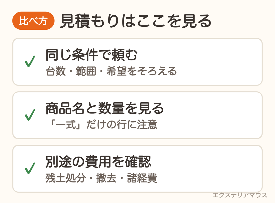外構の見積もりを比べるときのチェックポイント3つ